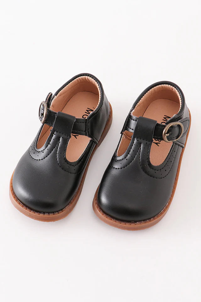 Girls black dress leather shoes