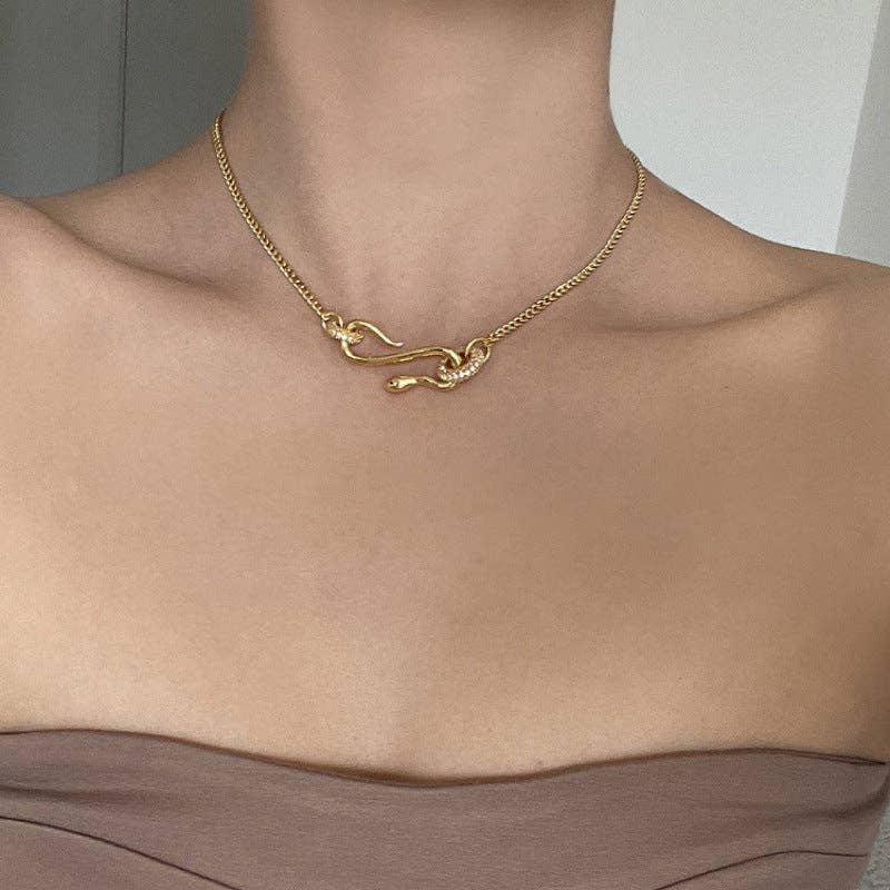 Gold Rhinestone Snake Necklace