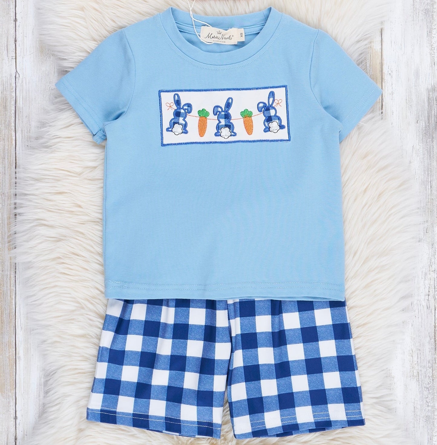 Blue gingham bunny outfit