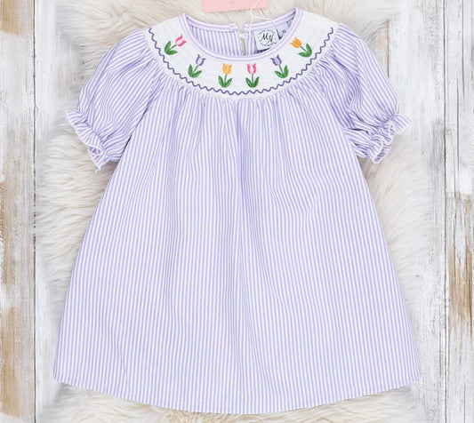 Striped tulip smocked dress