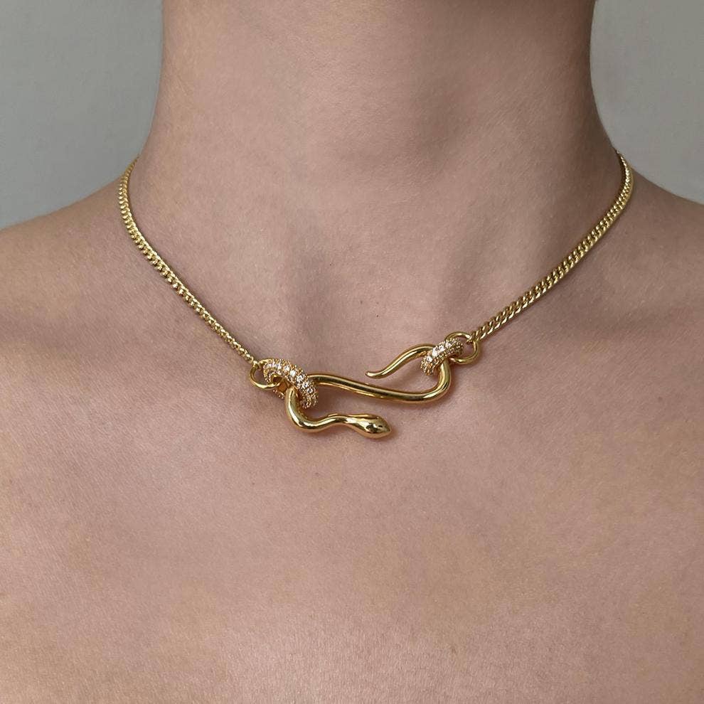Gold Rhinestone Snake Necklace