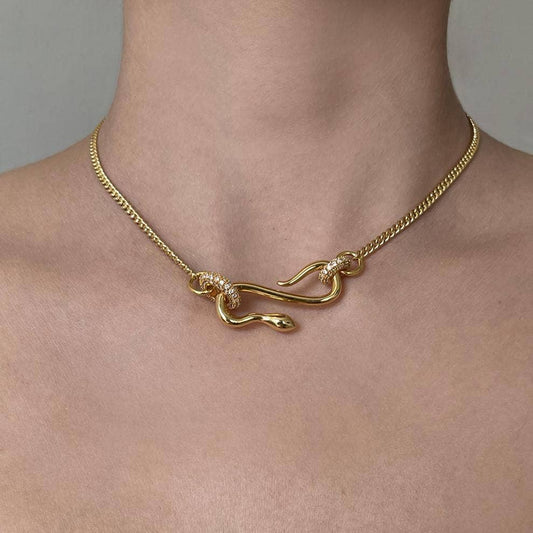 Gold Rhinestone Snake Necklace