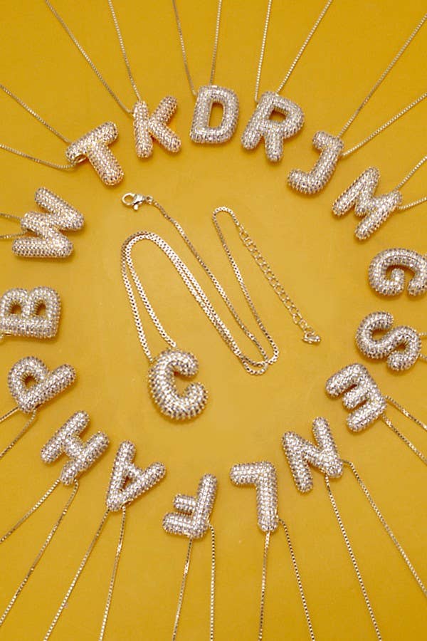 Gold initial Rhinestone Bubble Necklace