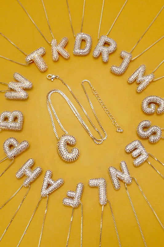 Gold initial Rhinestone Bubble Necklace