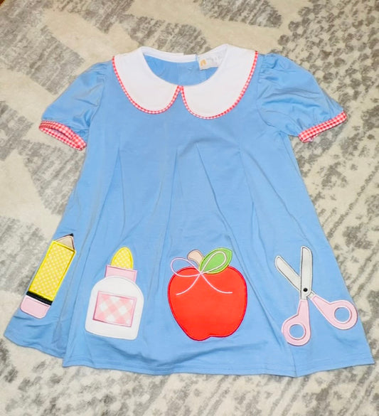 blue back to school applique dress