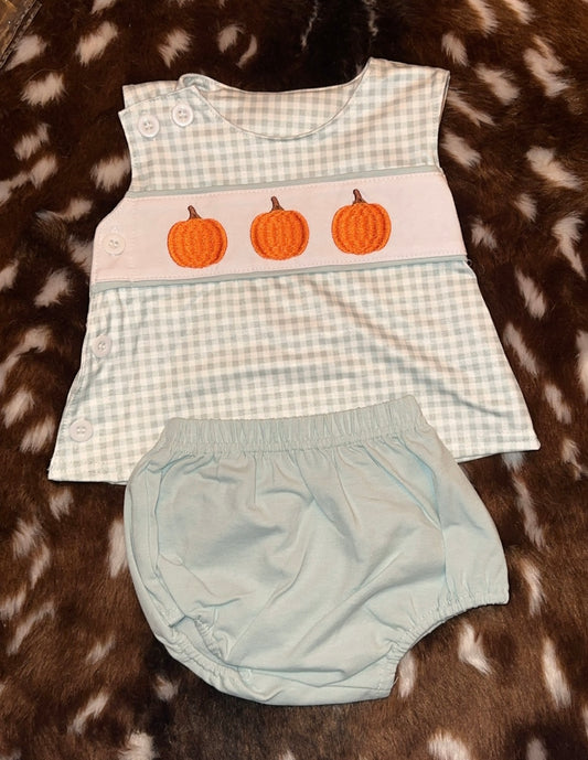 pumpkin applique gingham set