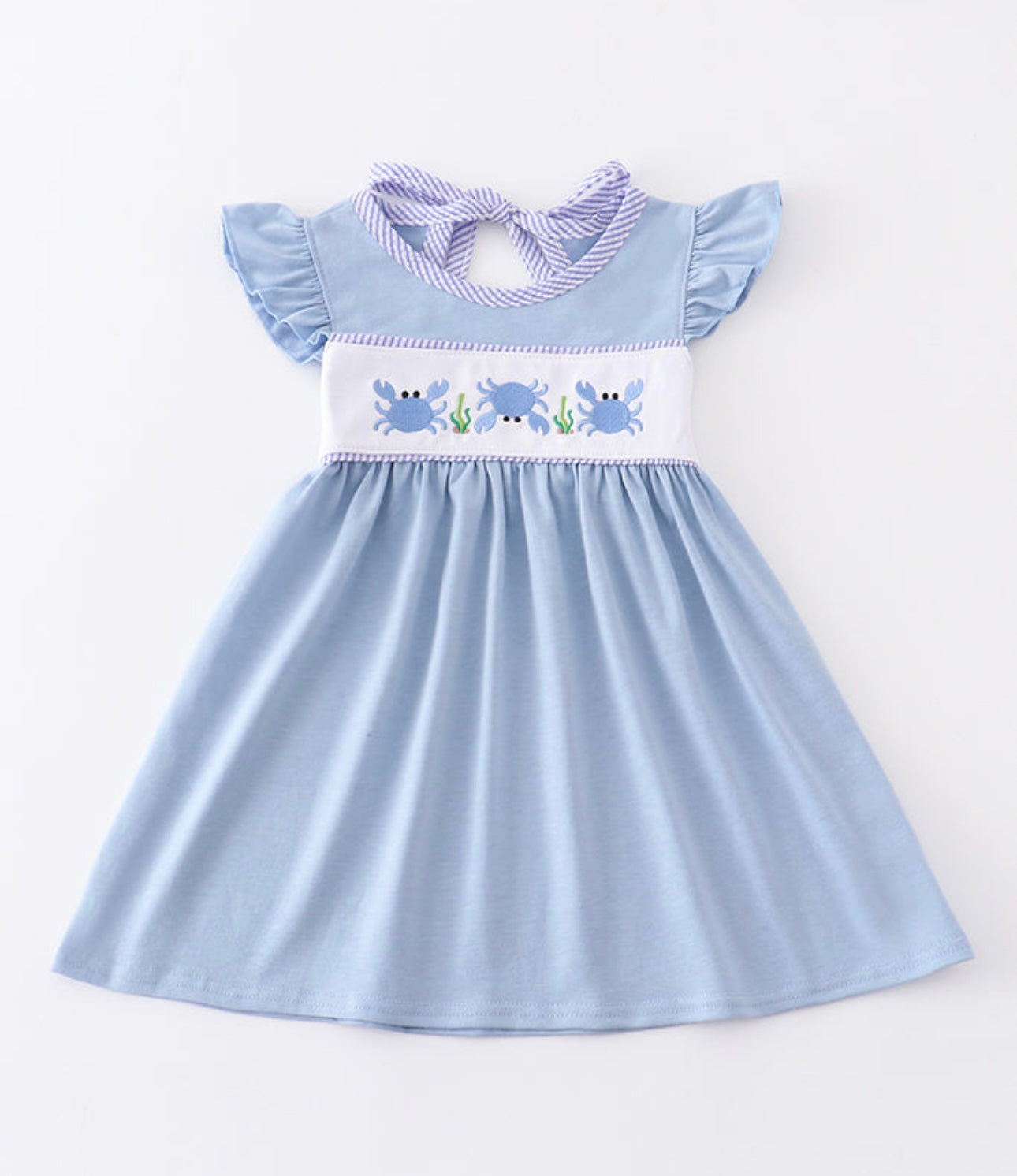 Girls blue crab ruffle dress