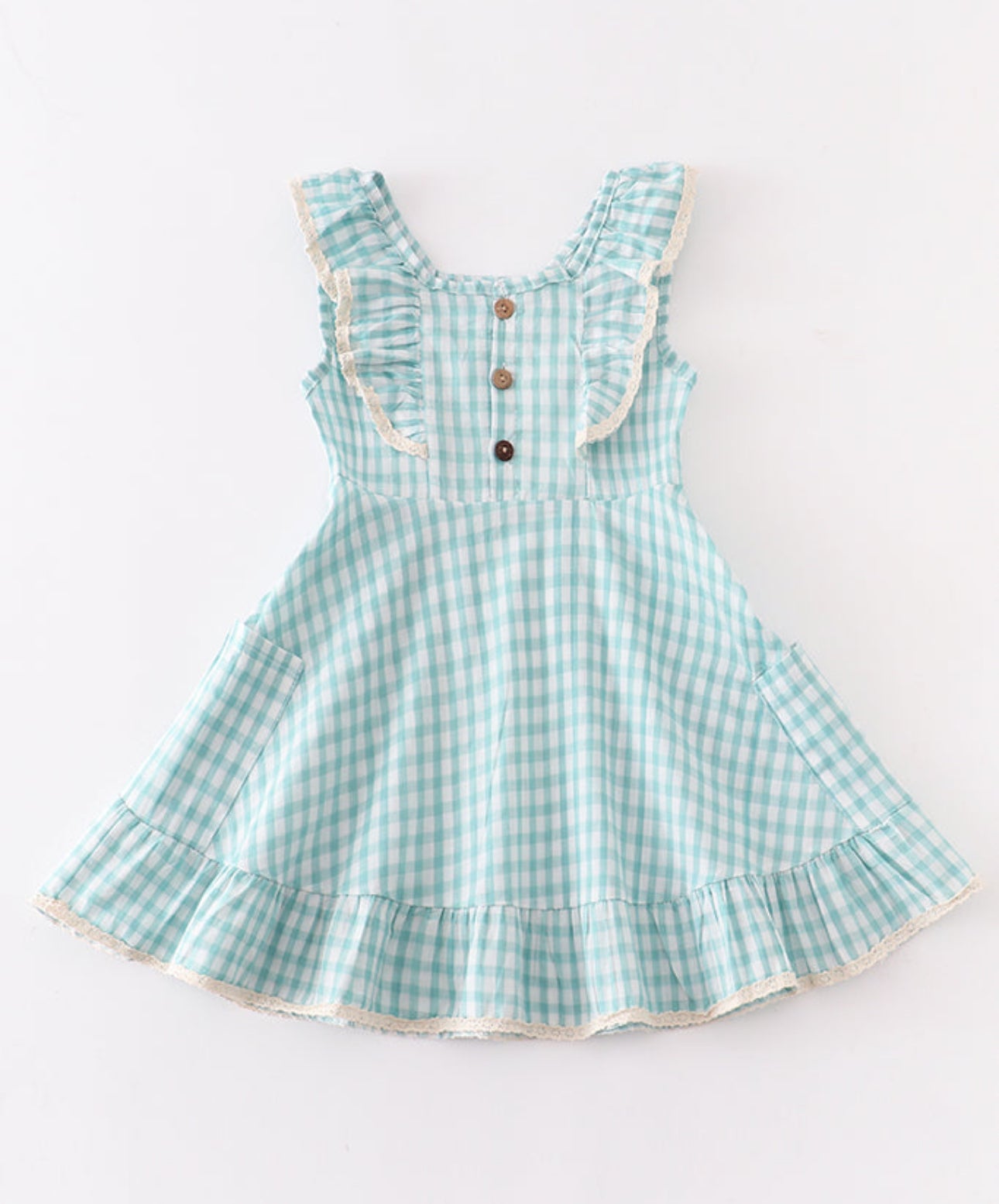 green plaid ruffle dress