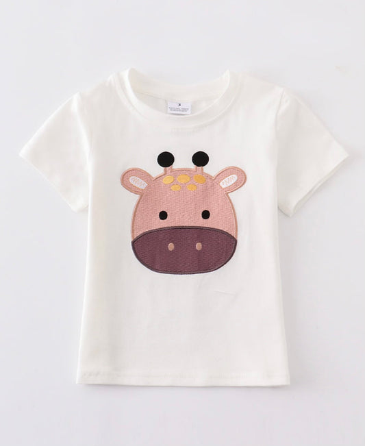 Boys white deer applique top