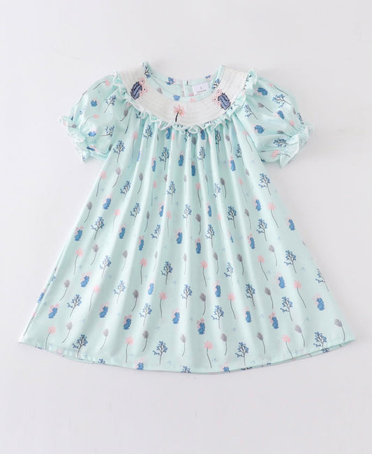 Mint cactus smocked dress