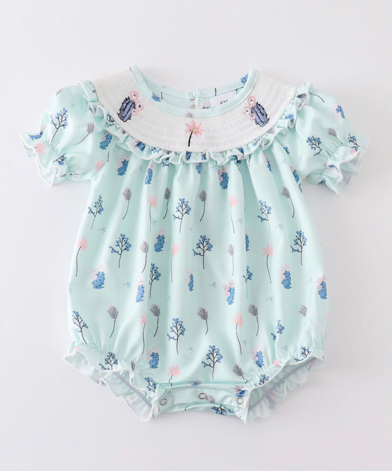 Mint cactus smocked baby girl