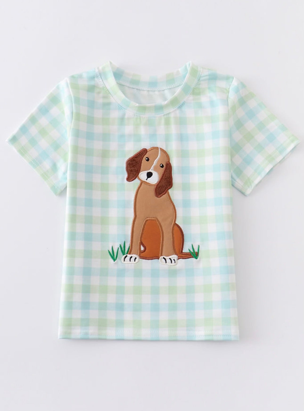 Dog applique plaid top boys