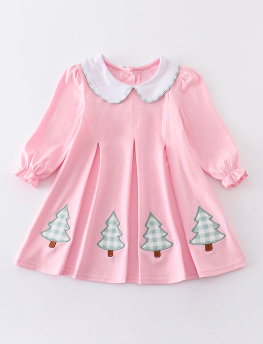 Girls pink Christmas tree dress