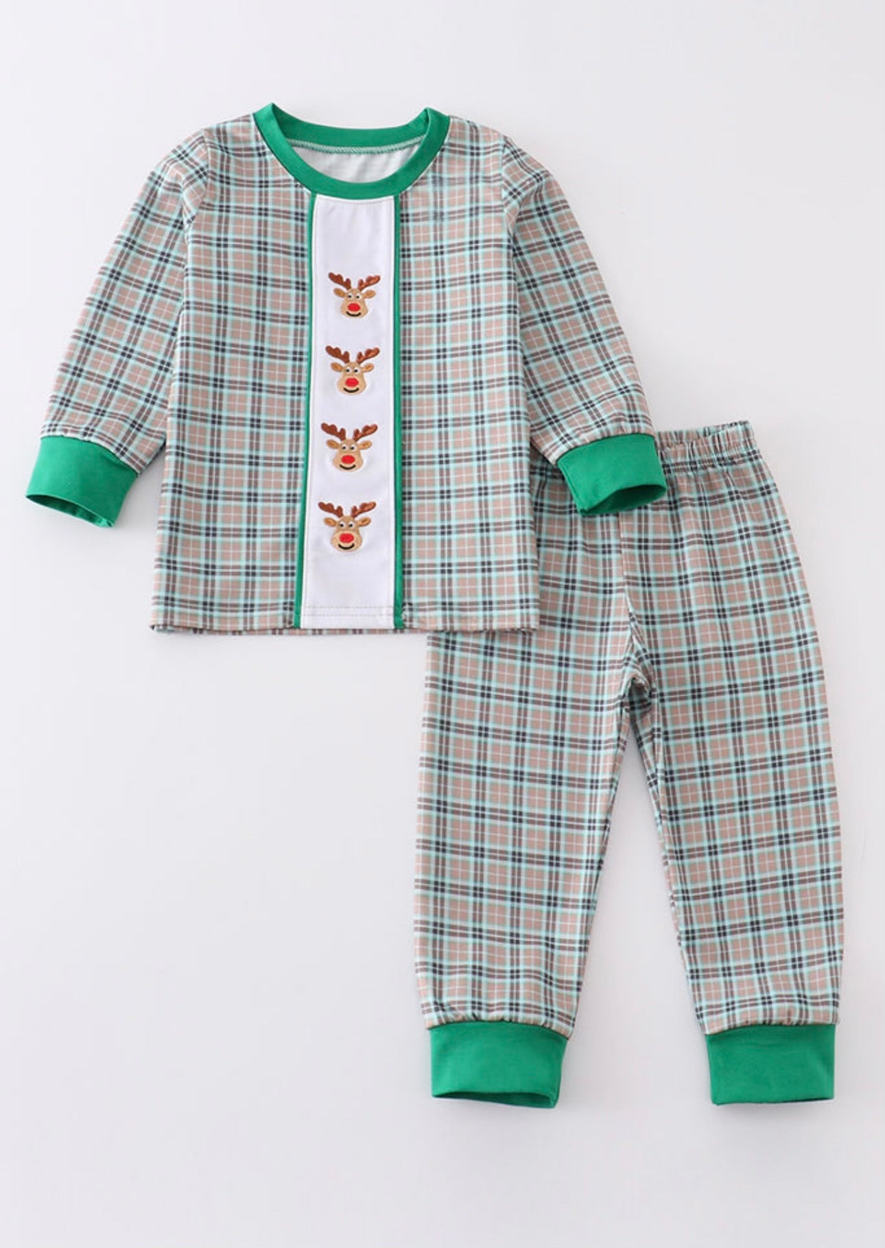 Boys green plaid Christmas pajamas