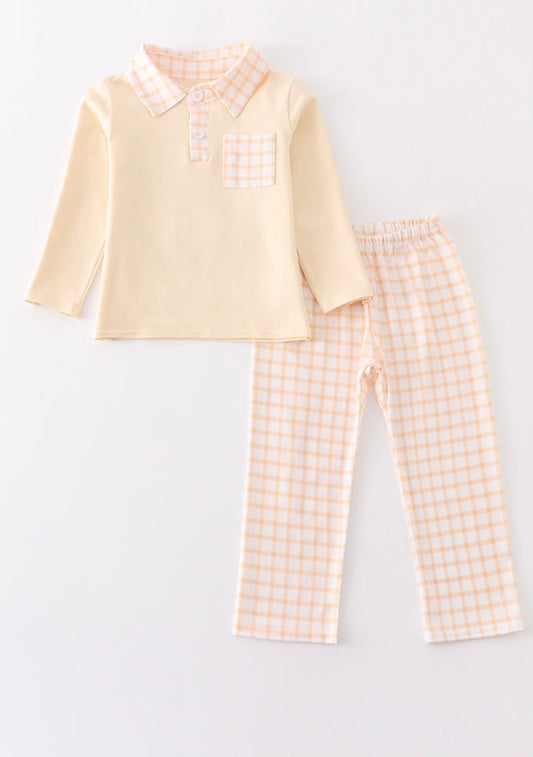 boys beige plaid set