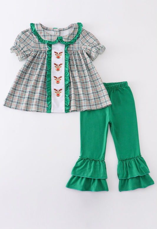 girls plaid reindeer set