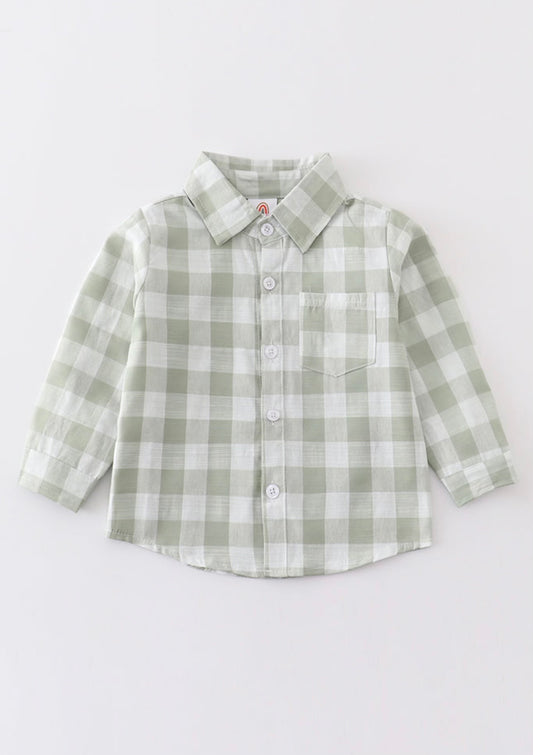 boys sage plaid button down shirt