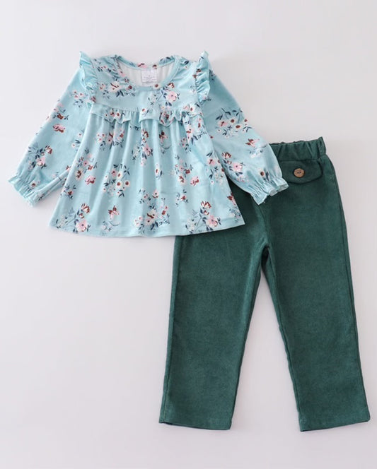 Girls floral velvet ruffle set